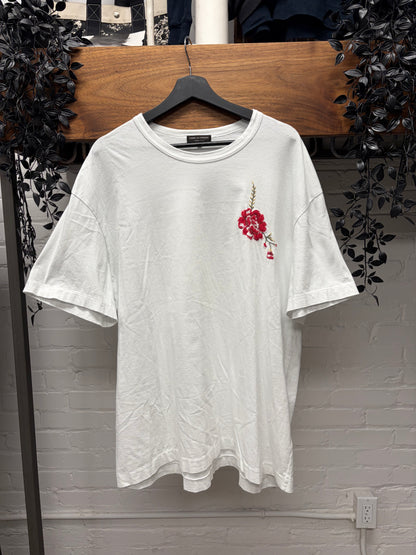 SS2021 Comme Des Garçons Homme Plus ‘Embroidered Flowers’ White Oversized Graphic T-Shirt