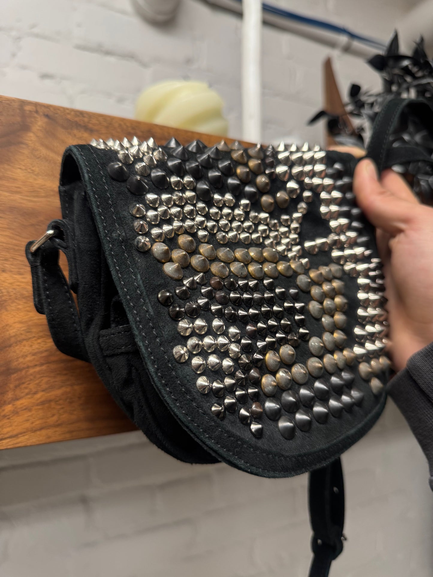 SS2010 Balmain by Christophe Decarnin Studded Suede Crossbody Bag