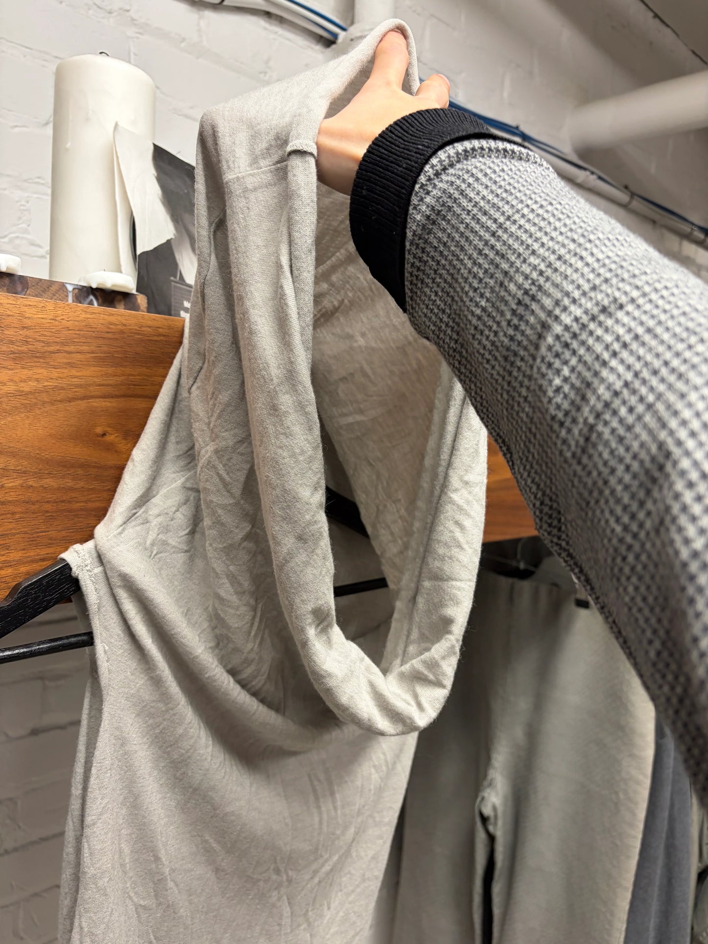 Rick Owens Pearl Grey ‘Shapeless’ Hooded Layering Top