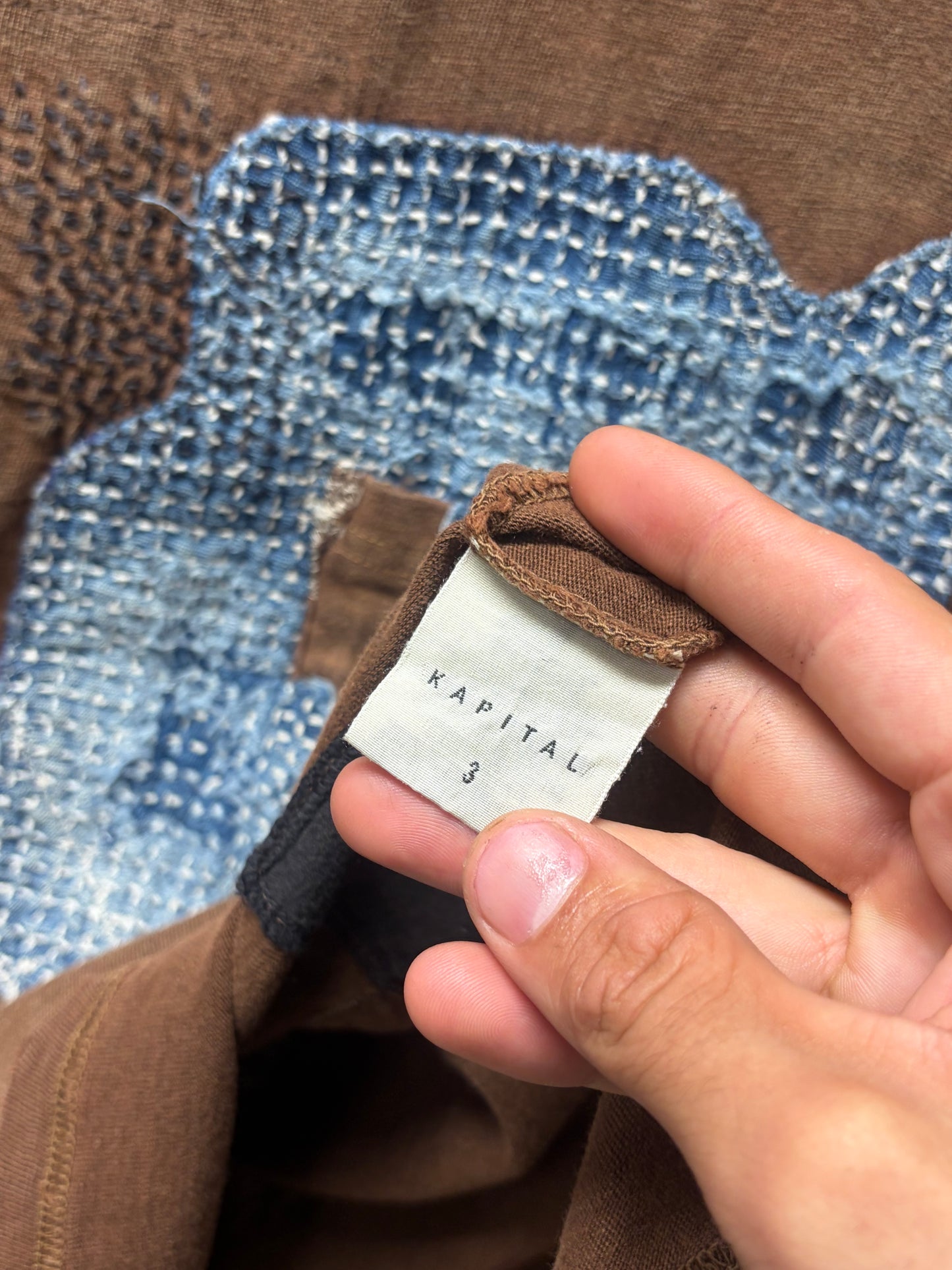 Kapital ‘Sashiko Denim Repaired’ Brown/Blue Pocket T-Shirt
