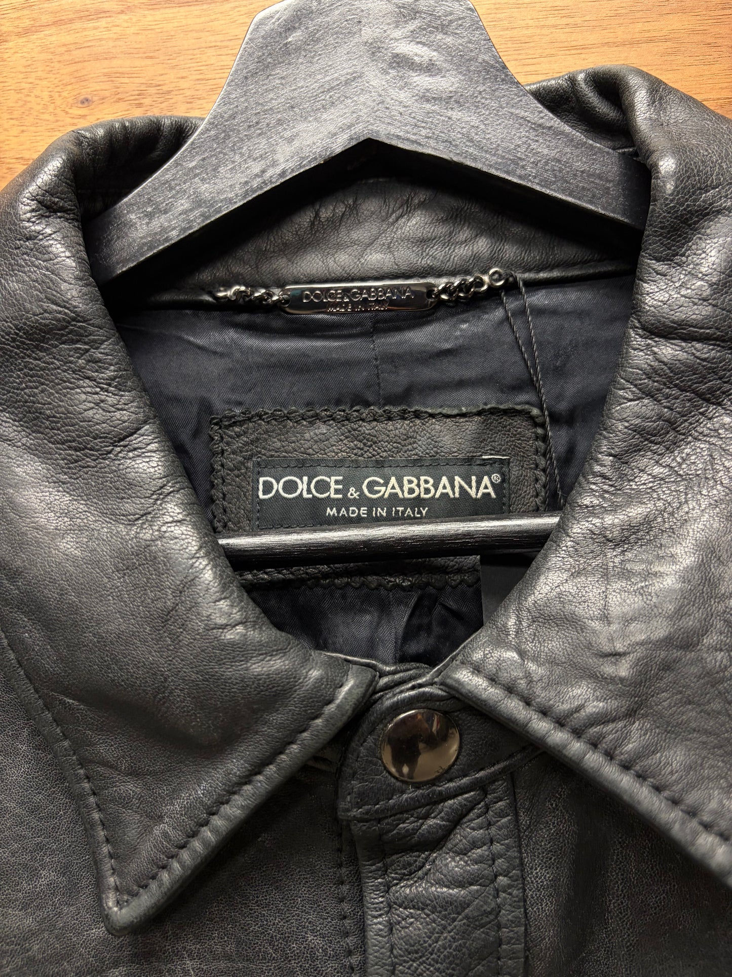 Dolce and Gabbana ‘Mainline’ Black Lambskin Leather Button Snap Jacket