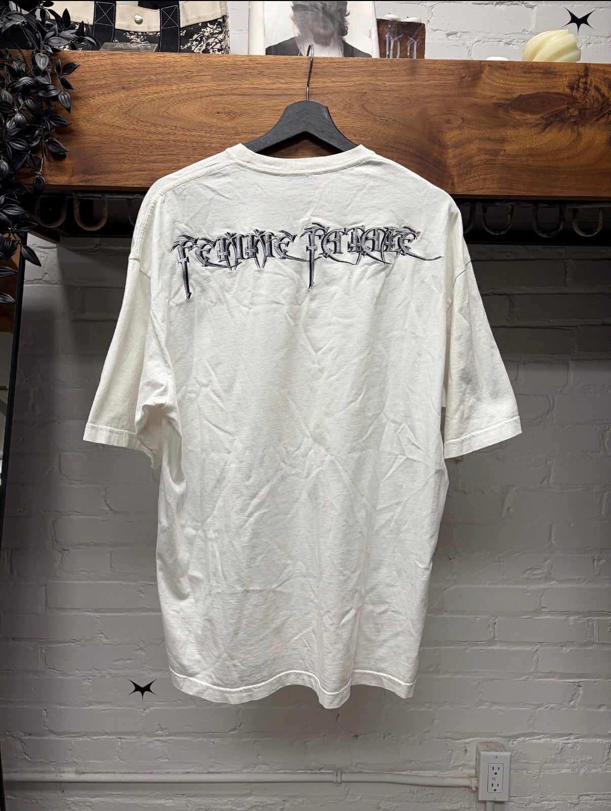 2017 Balenciaga ‘Femme Fatale’ Embroidered Script White Oversized T-Shirt