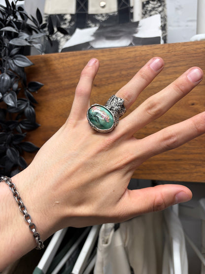 Vintage Yves Saint Laurent ‘Cabochon’ Painted Glass/Silver Tone Ring