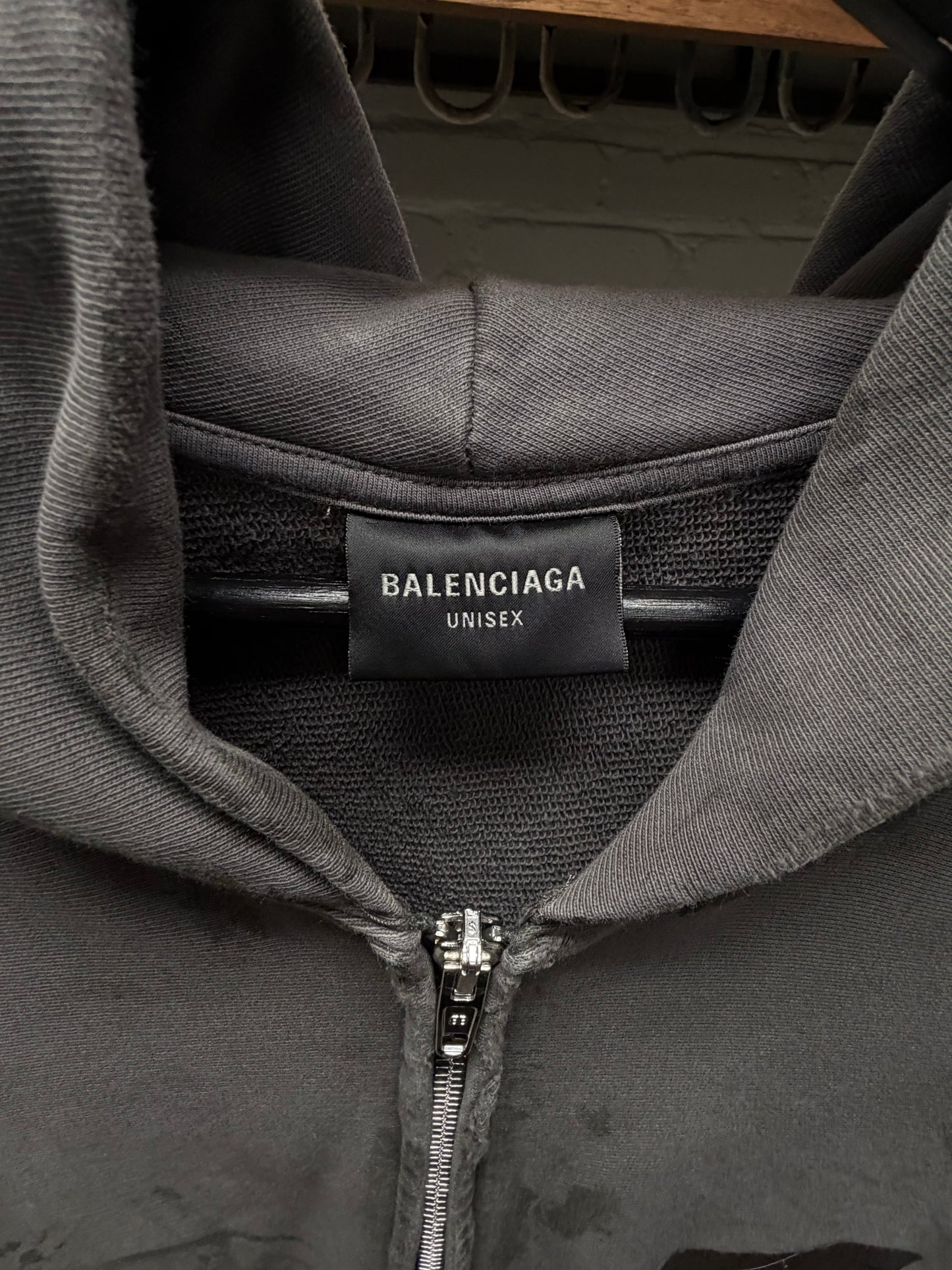 AW2023 Balenciaga Mudshow ‘Gaffer Tape’ Grey Distressed Zip-Up Hoodie