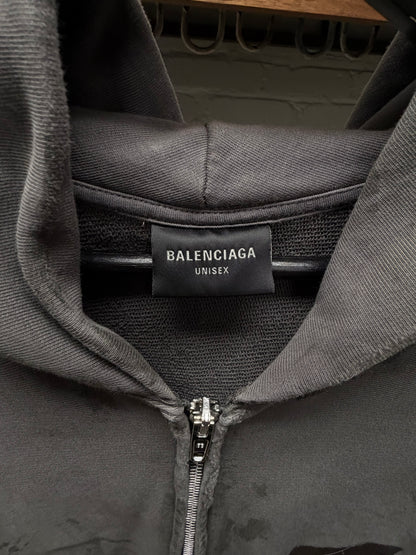 AW2023 Balenciaga Mudshow ‘Gaffer Tape’ Grey Distressed Zip-Up Hoodie