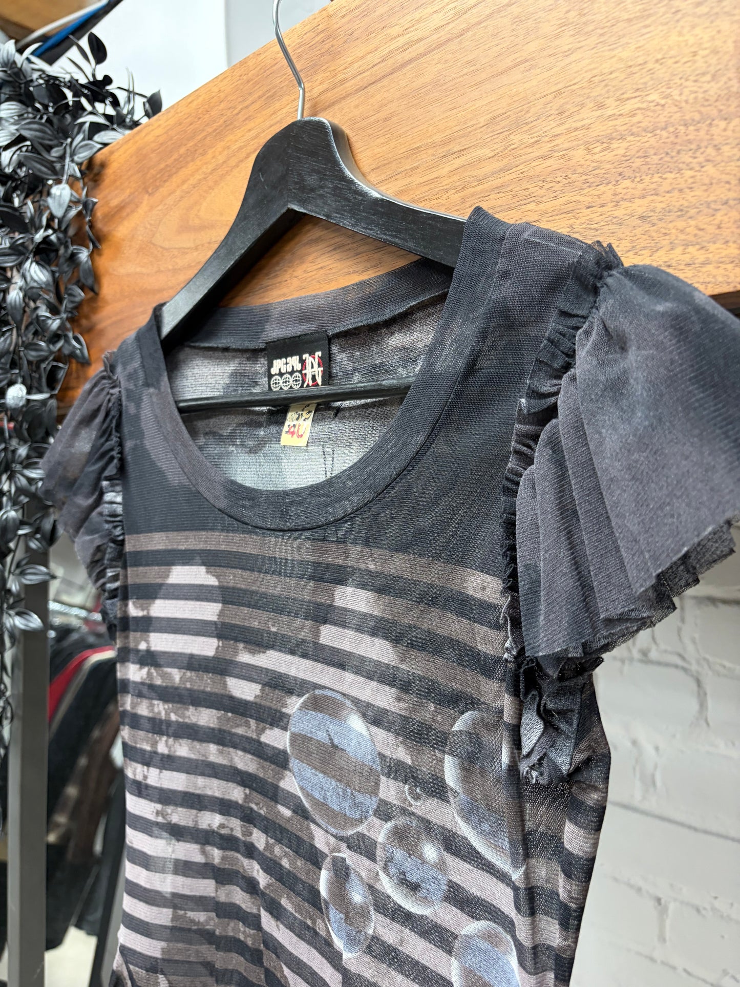 Vintage Jean Paul Gaultier Sheer Black Mesh Top with Drapery