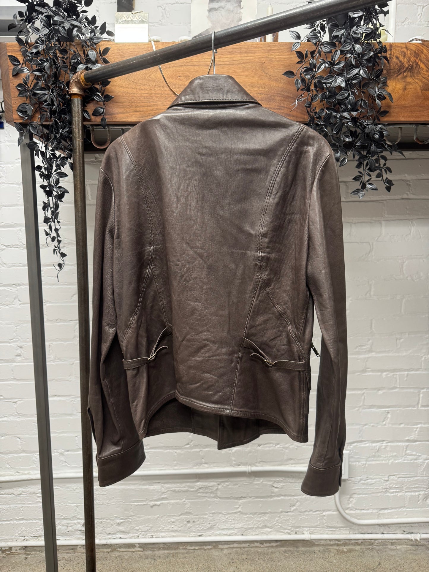 Gucci Lambskin Leather Brown ‘Pointe Collar’ Biker Jacket