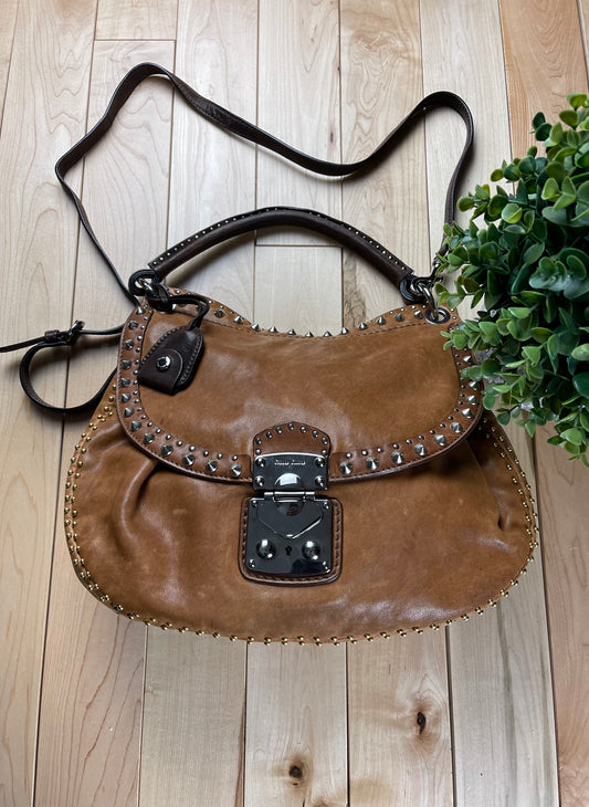 Miu Miu Studded Brown Leather Crossbody/Shoulder Bag