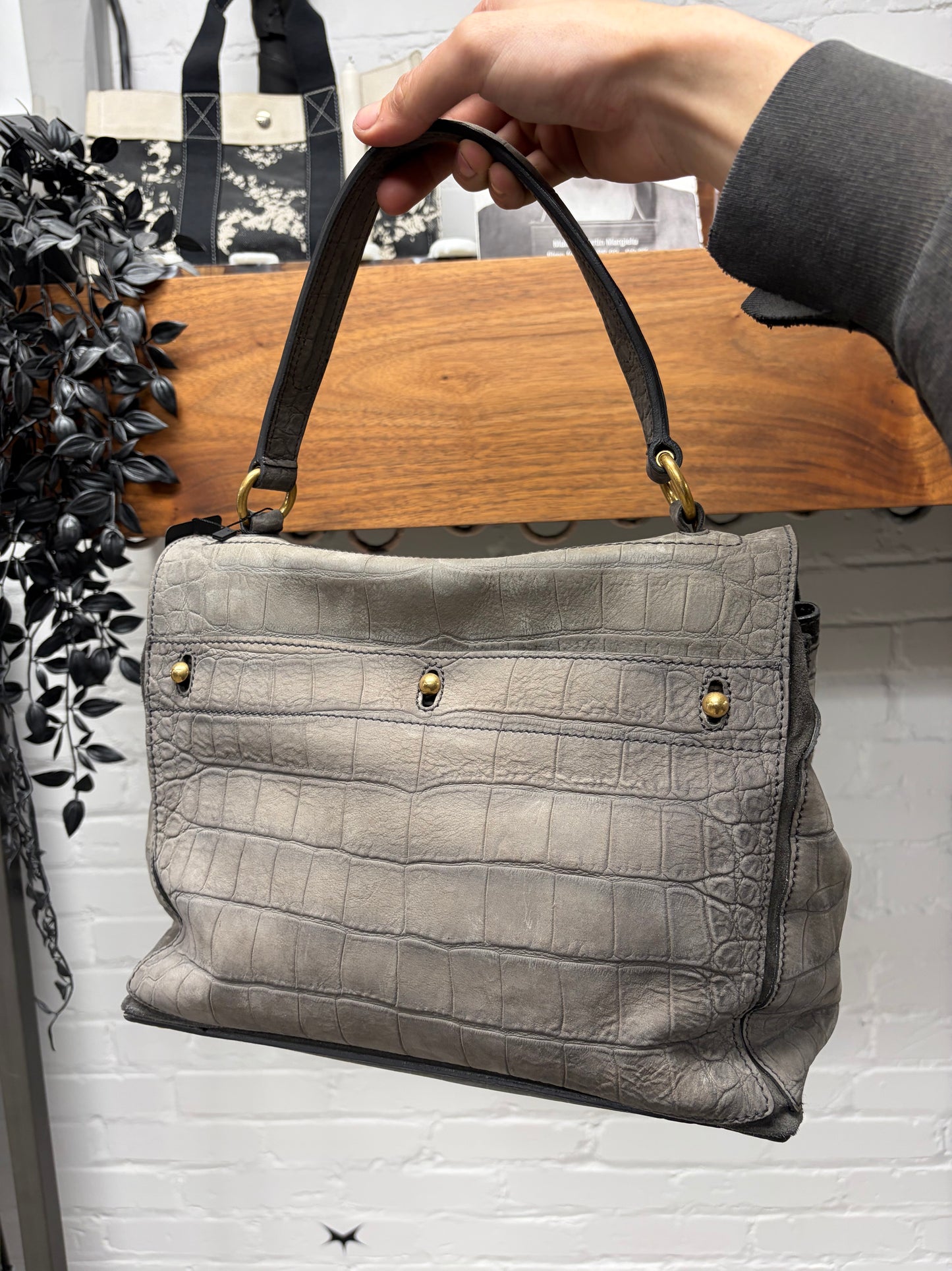 2000s Yves Saint Laurent Rive Gauche ‘Muse Two’ Croc Embossed Handbag