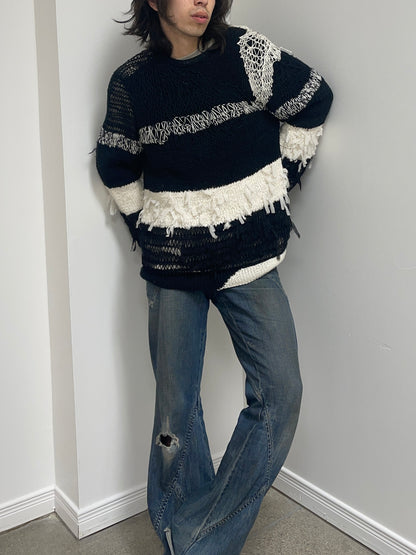 Ann Demeulemeester Loose Gauge Ribbon Striped Sweater
