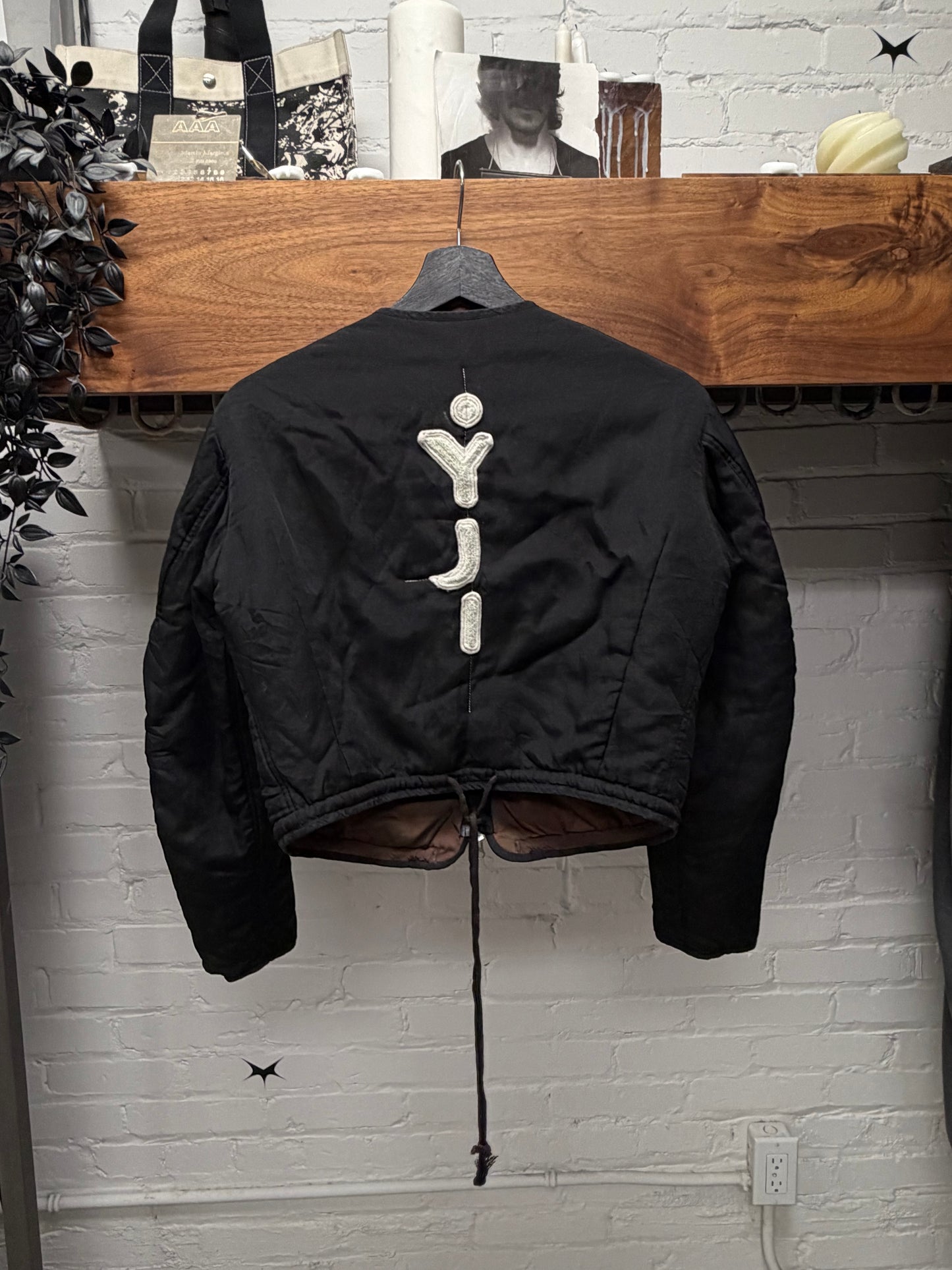 Vintage 90s Yohji Yamamoto Mainline ‘Vertical Logo’ Cropped Black Bomber Jacket