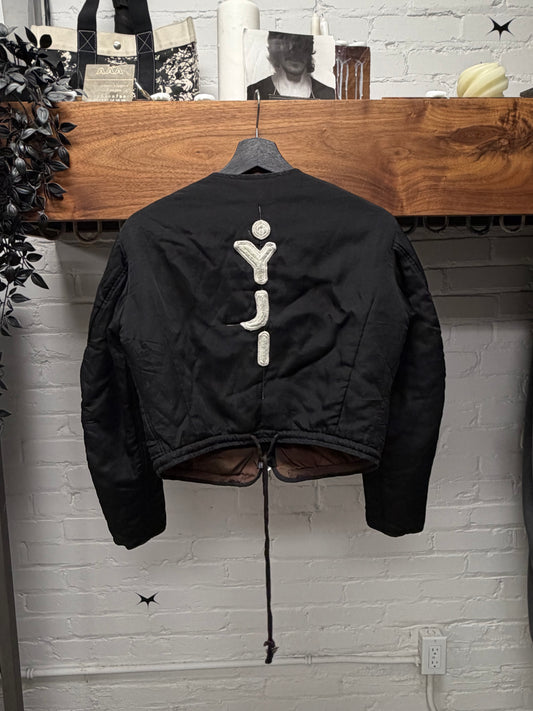 Vintage 90s Yohji Yamamoto Mainline ‘Vertical Logo’ Cropped Black Bomber Jacket