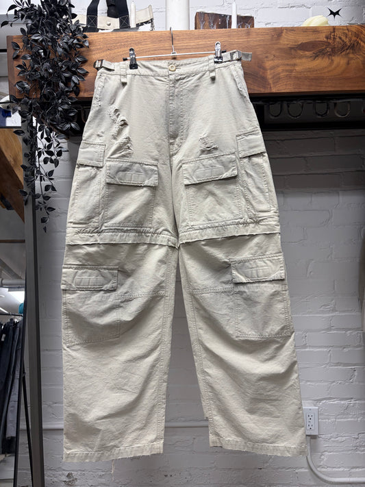 2023 Balenciaga Tan Ripstop Distressed Wide Leg Cargo Pants