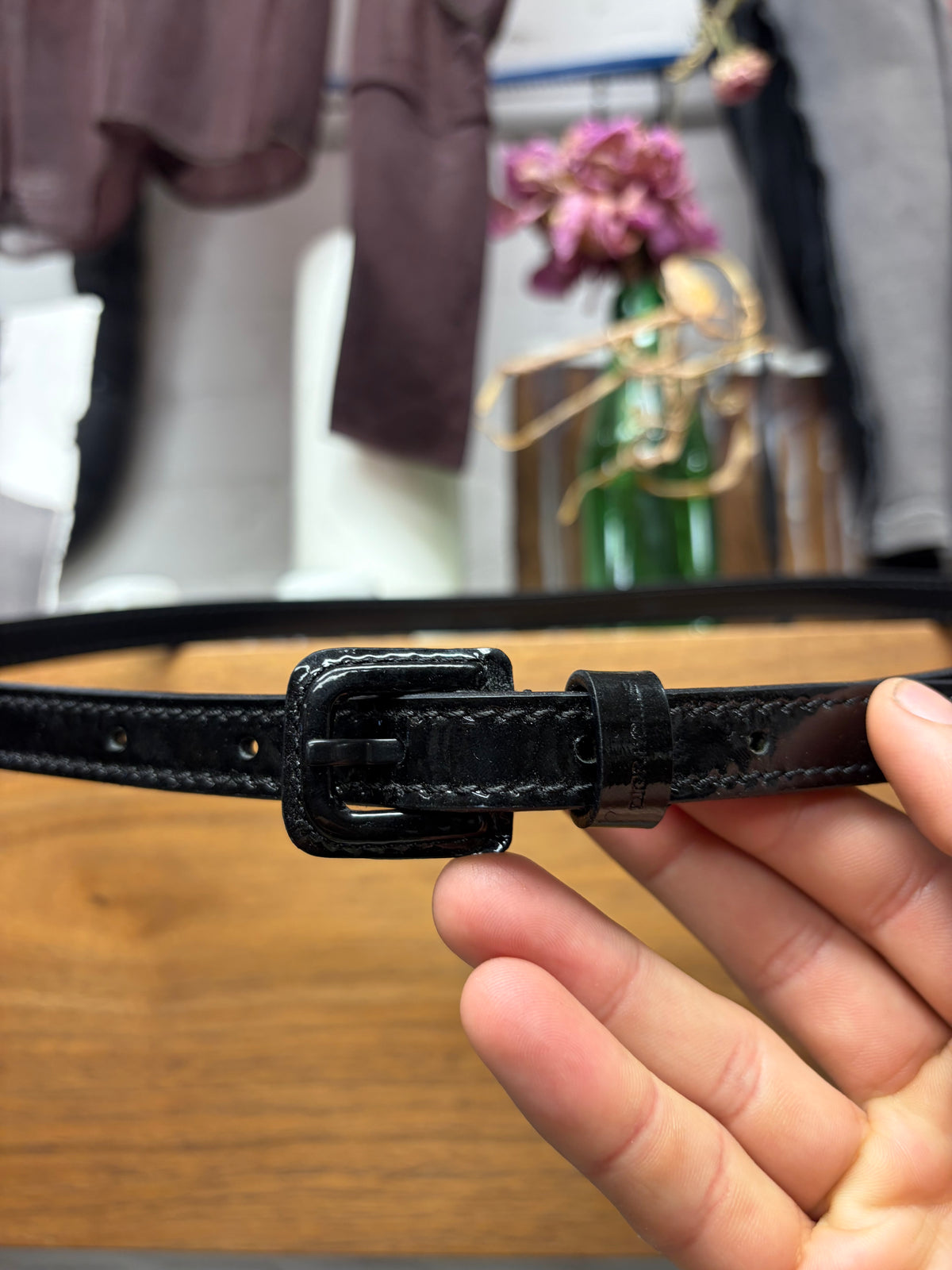 Dior Homme by Hedi Slimane Thin Black Gloss Coated Leather Belt