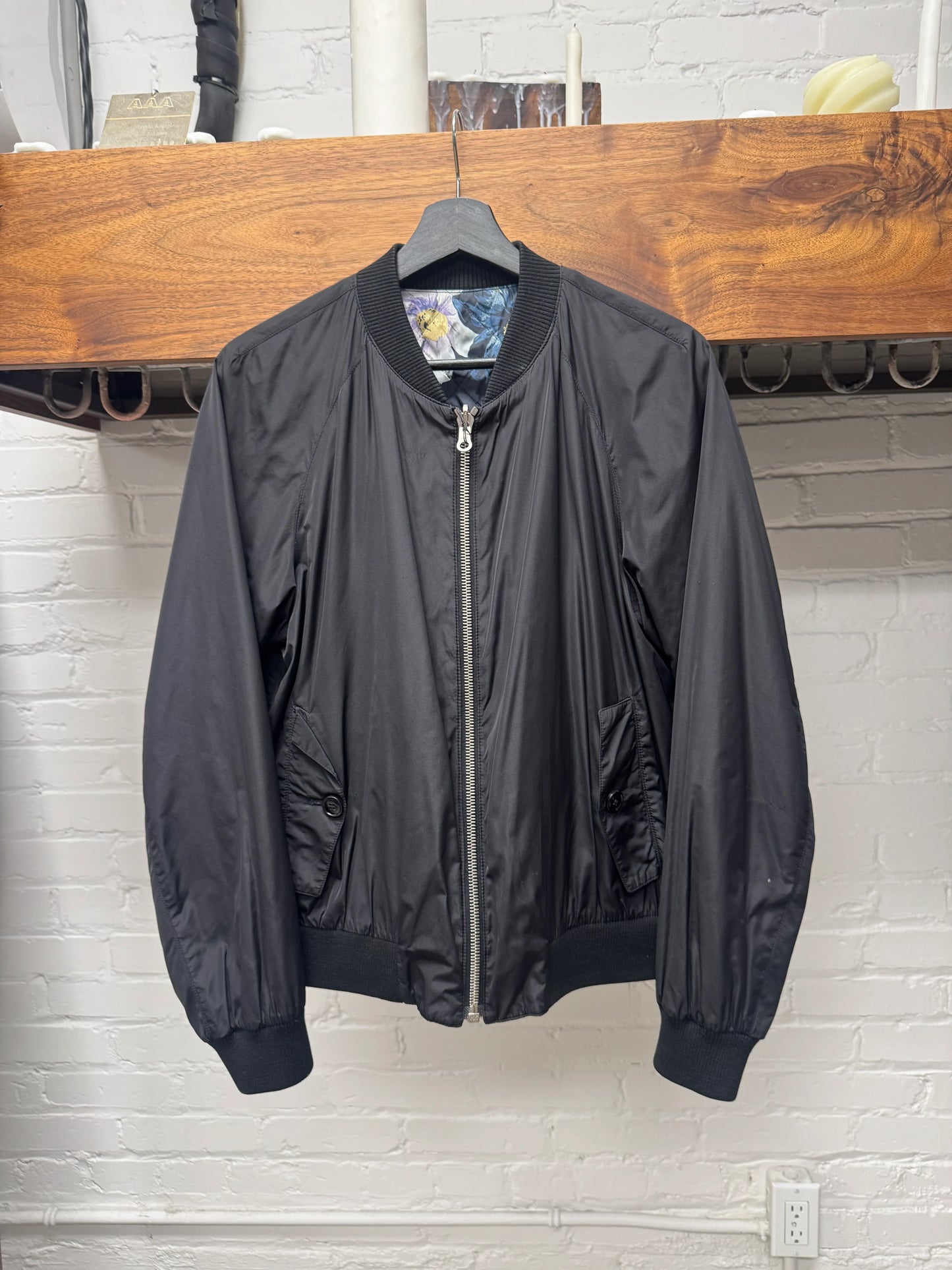 Dries Van Noten Reversible Black/Floral Print Bomber Jacket