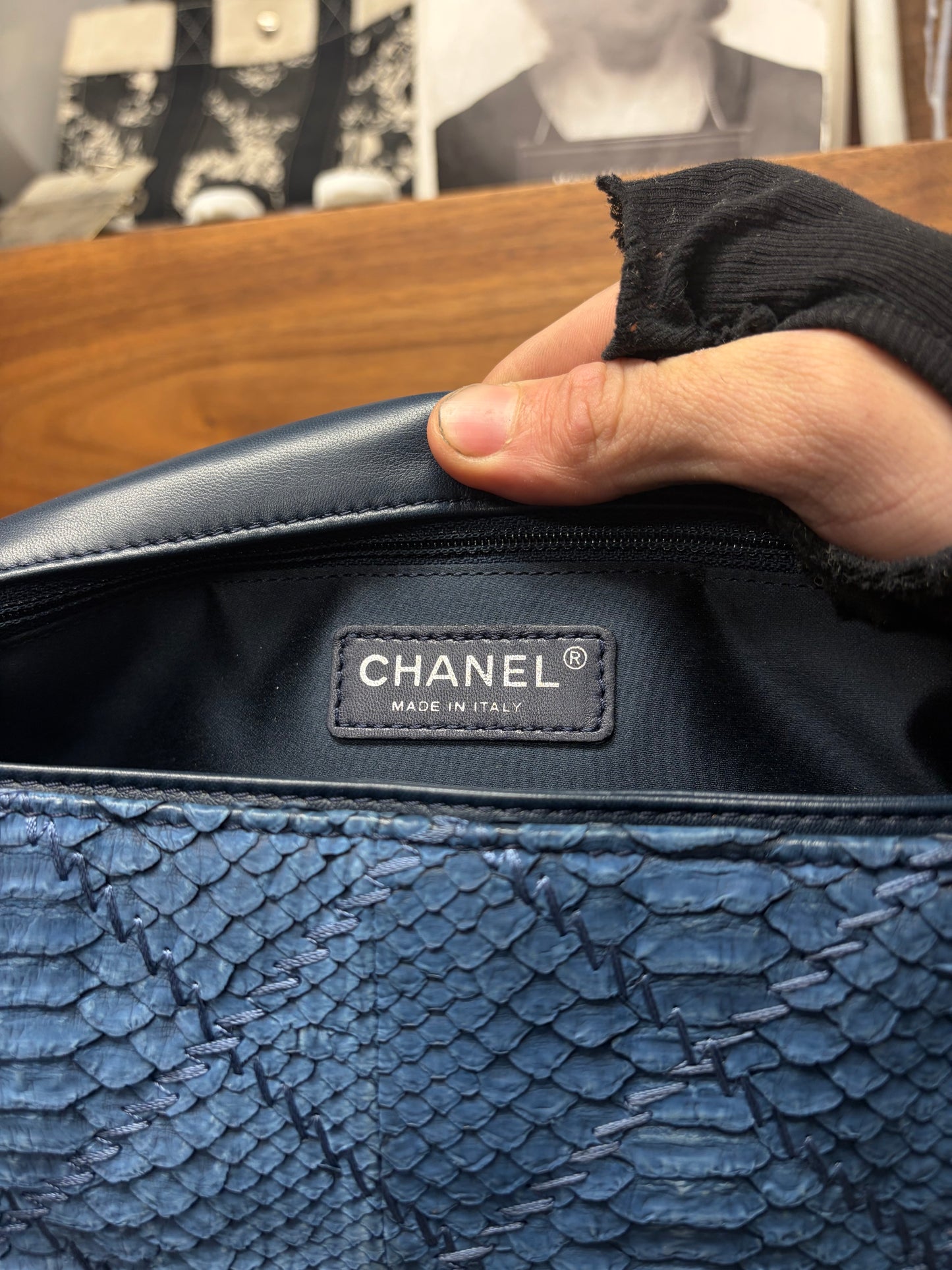 Chanel Blue Python Leather Classic ‘Flap Bag’ with Silver Hardware