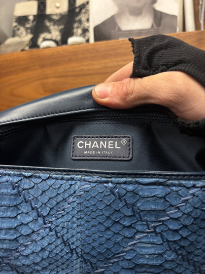 Chanel Blue Python Leather Classic ‘Flap Bag’ with Silver Hardware