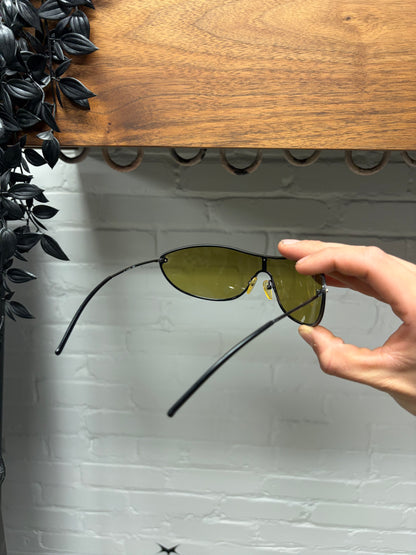 2000s Gucci Rimless Green Tinted Silver Frame Sunglasses