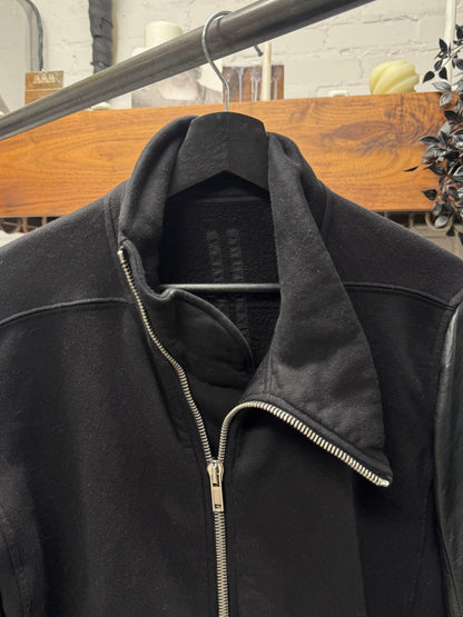 Rick Owens Leather/Cotton ‘Mollino Zip’ Black High Neck Sweater