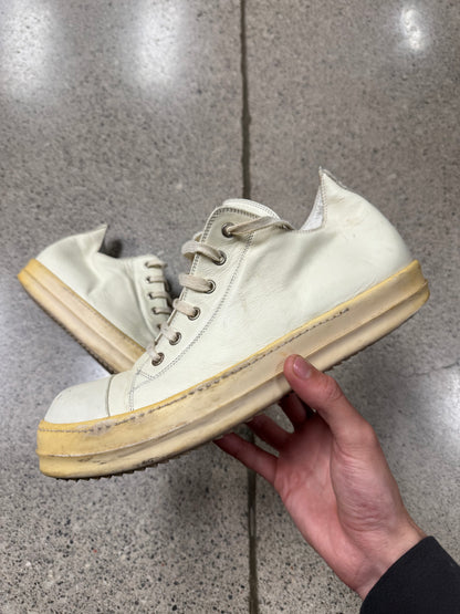 Rick Owens White Leather ‘Ramones’ Low Top Sneakers