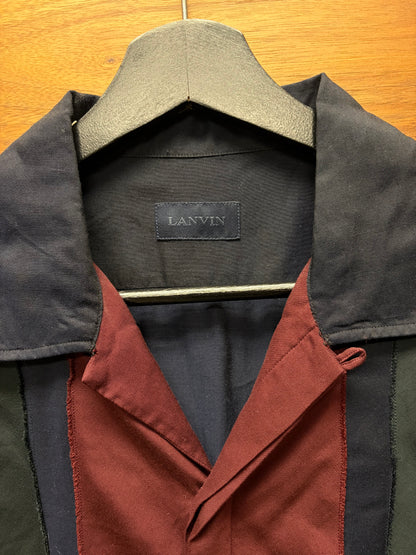 Lanvin Color-Blocked Camp Collar Short Sleeve Button Up Shirt