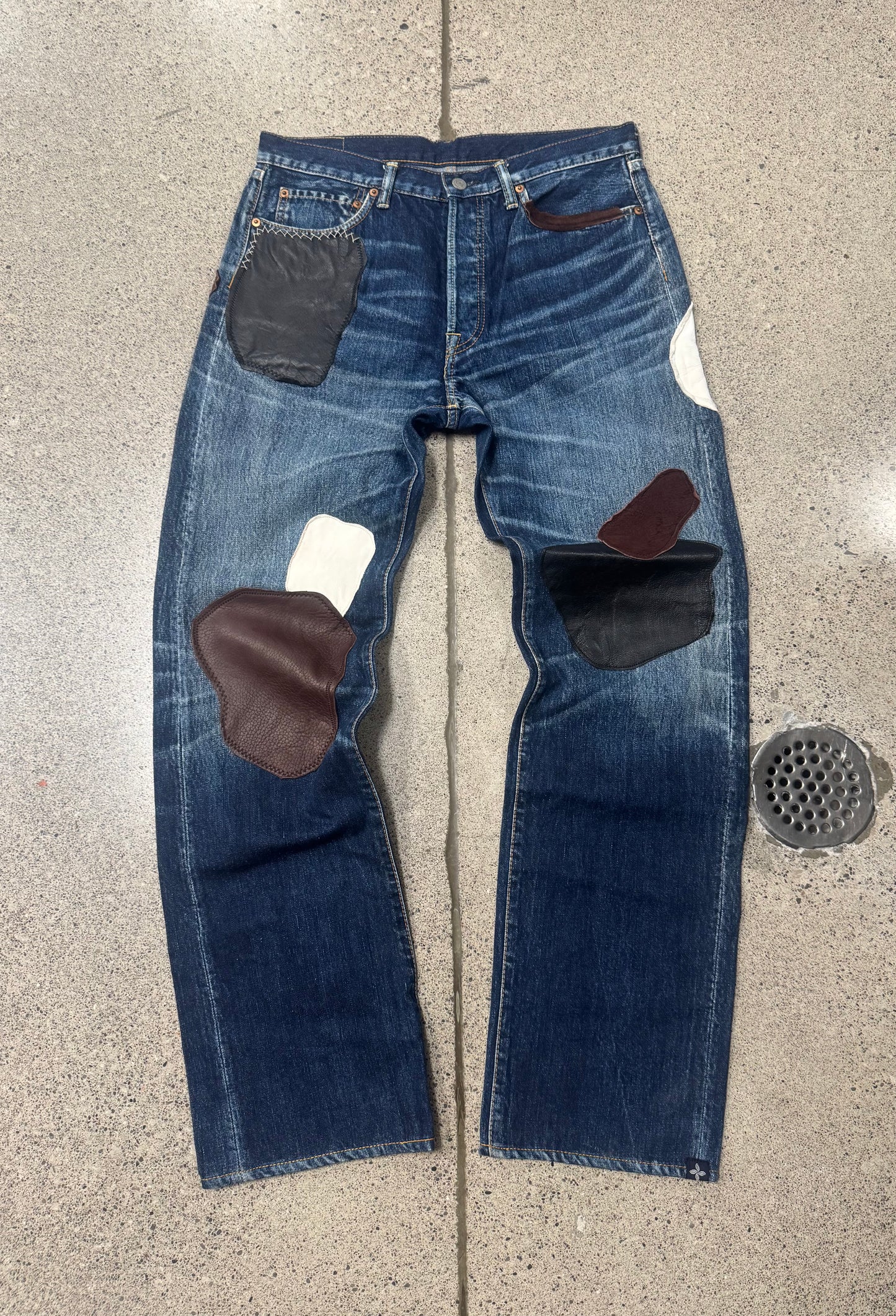 Yohji Yamamoto x Spotted Horse Leather Patch Repaired Blue Jeans