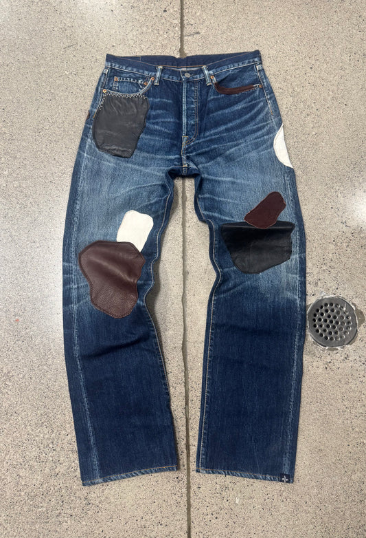 Yohji Yamamoto x Spotted Horse Leather Patch Repaired Blue Jeans