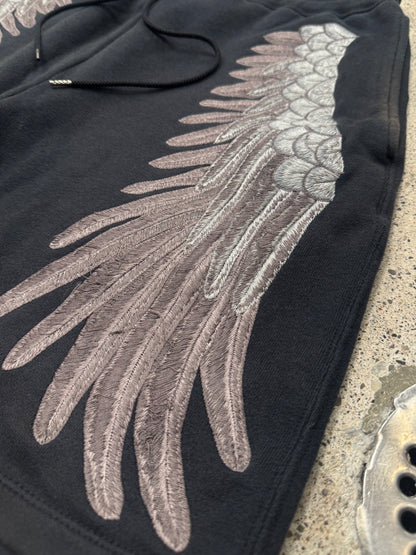 Mihara Yasuhiro ‘Wings’ Embroidered Black Sweat-Shorts
