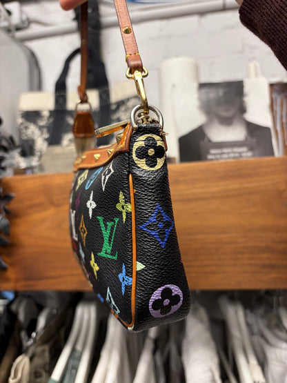 SS2003 Louis Vuitton x Takashi Murakami ‘Pochette’ Black Rainbow Monogram Leather Mini Shoulder Bag