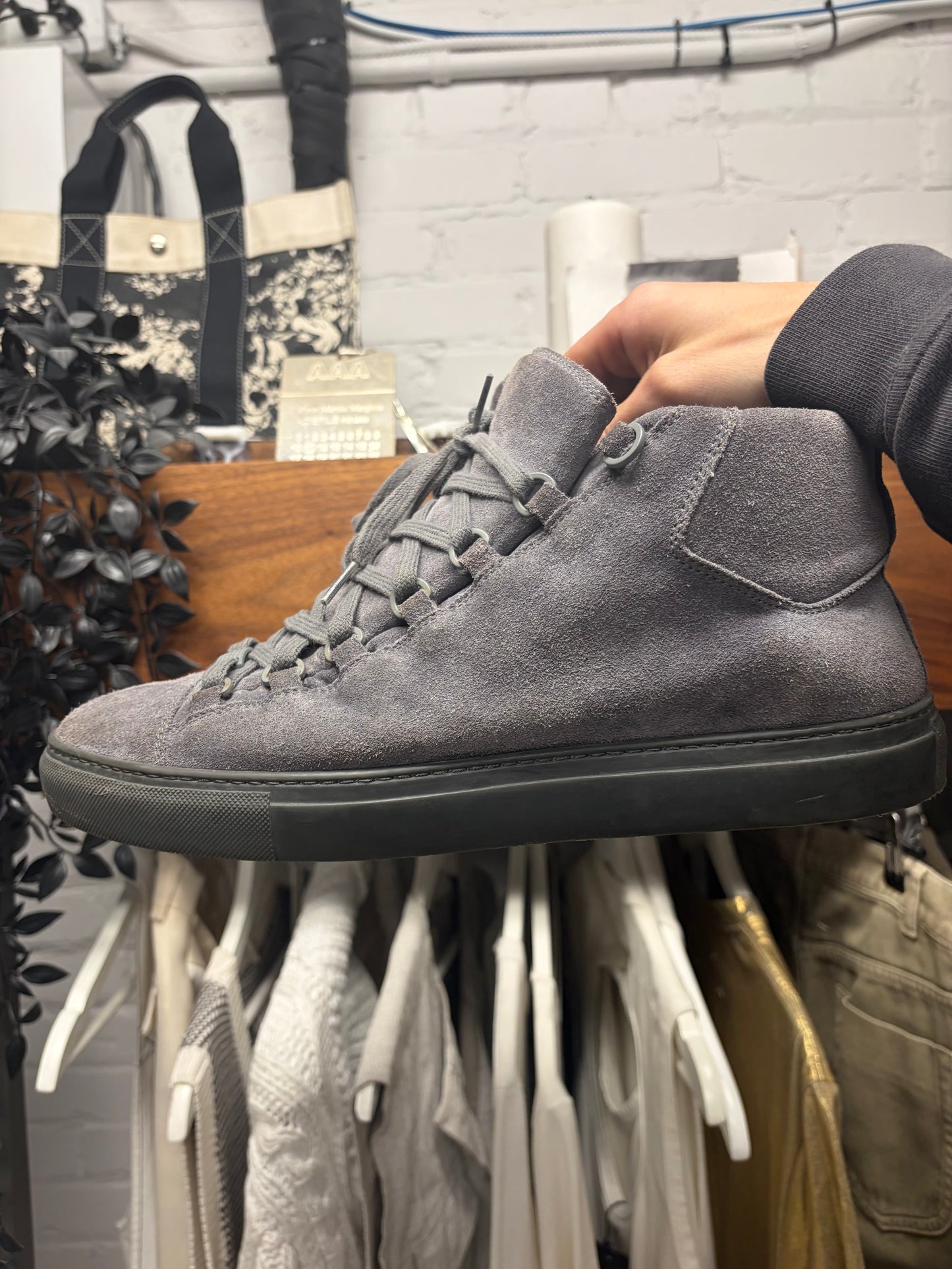 Balenciaga ‘Arena’ Grey Suede High Top Sneakers