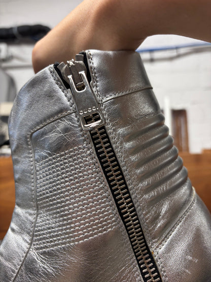 Gucci Silver Leather ‘Nappa Silk’ Zip High Top Sneakers