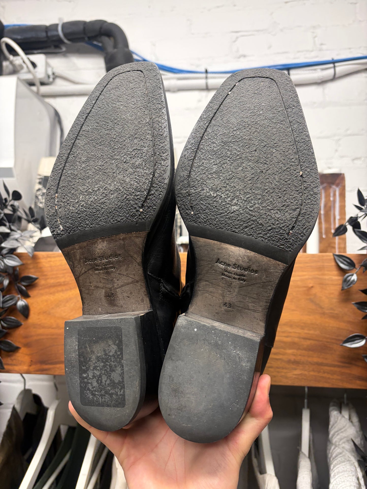 Acne Studios ‘Bruno’ Pointed Toe Black Leather Ankle Boots