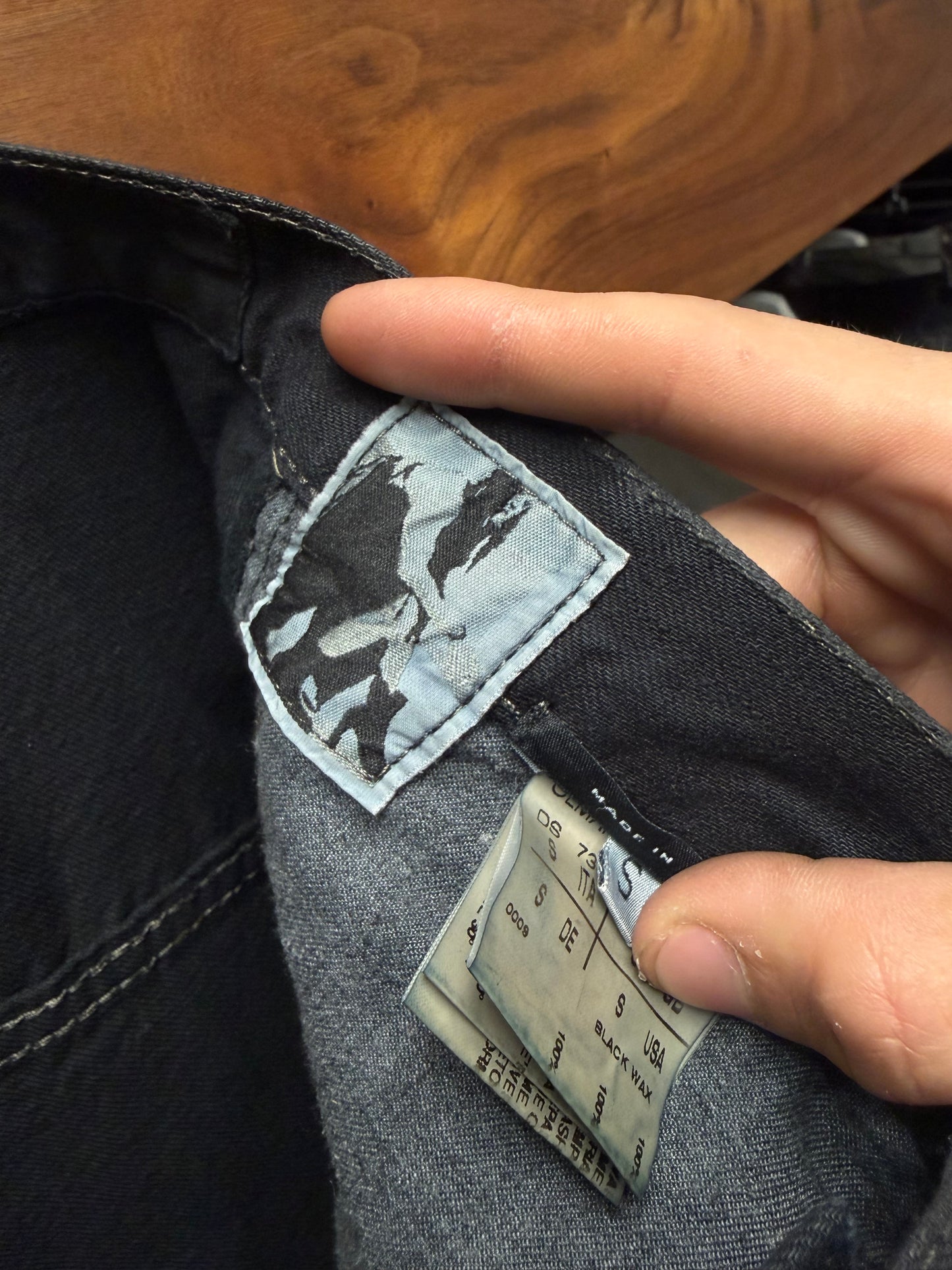 2005 Rick Owens Waxed Black ‘Waterfall’ Raw Hem Denim Midi Skirt