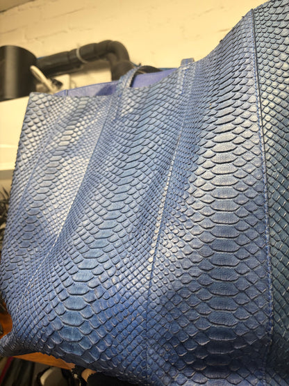 Celine Blue Python Leather Snakeskin Hide Tote Bag
