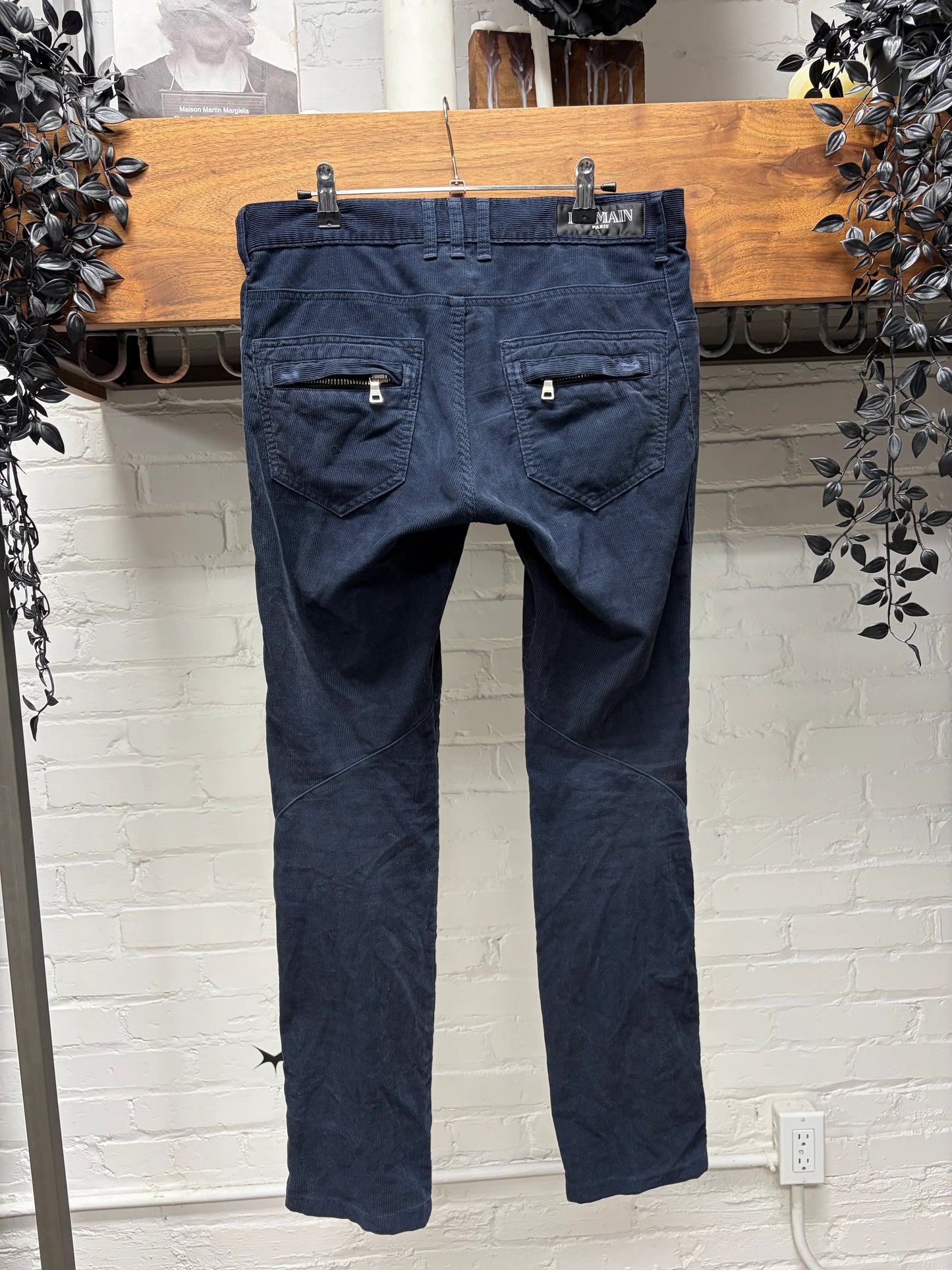 Balmain Indigo Blue Corduroy Biker Skinny Jeans