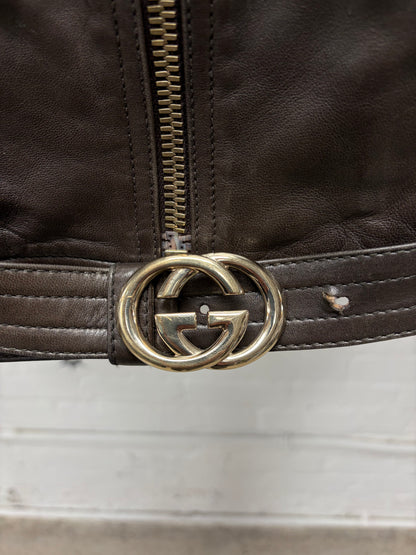 Gucci by Tom Ford Mink Fur/Leather GG Buckle Belted Jacket