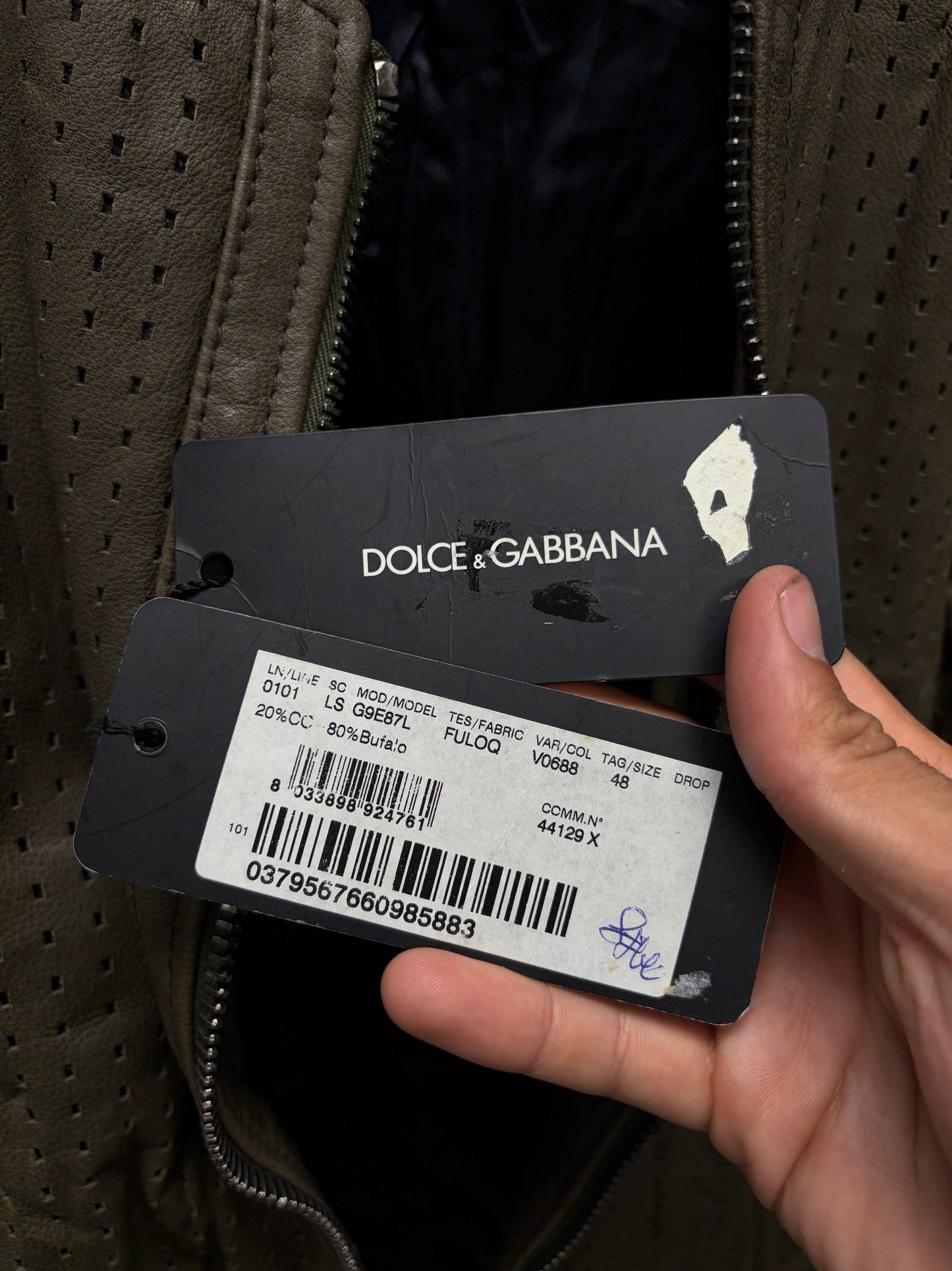 Dolce & Gabbana Perforated Buffalo Leather Bomber Jacket