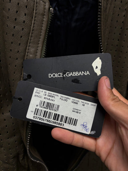 Dolce & Gabbana Perforated Buffalo Leather Bomber Jacket