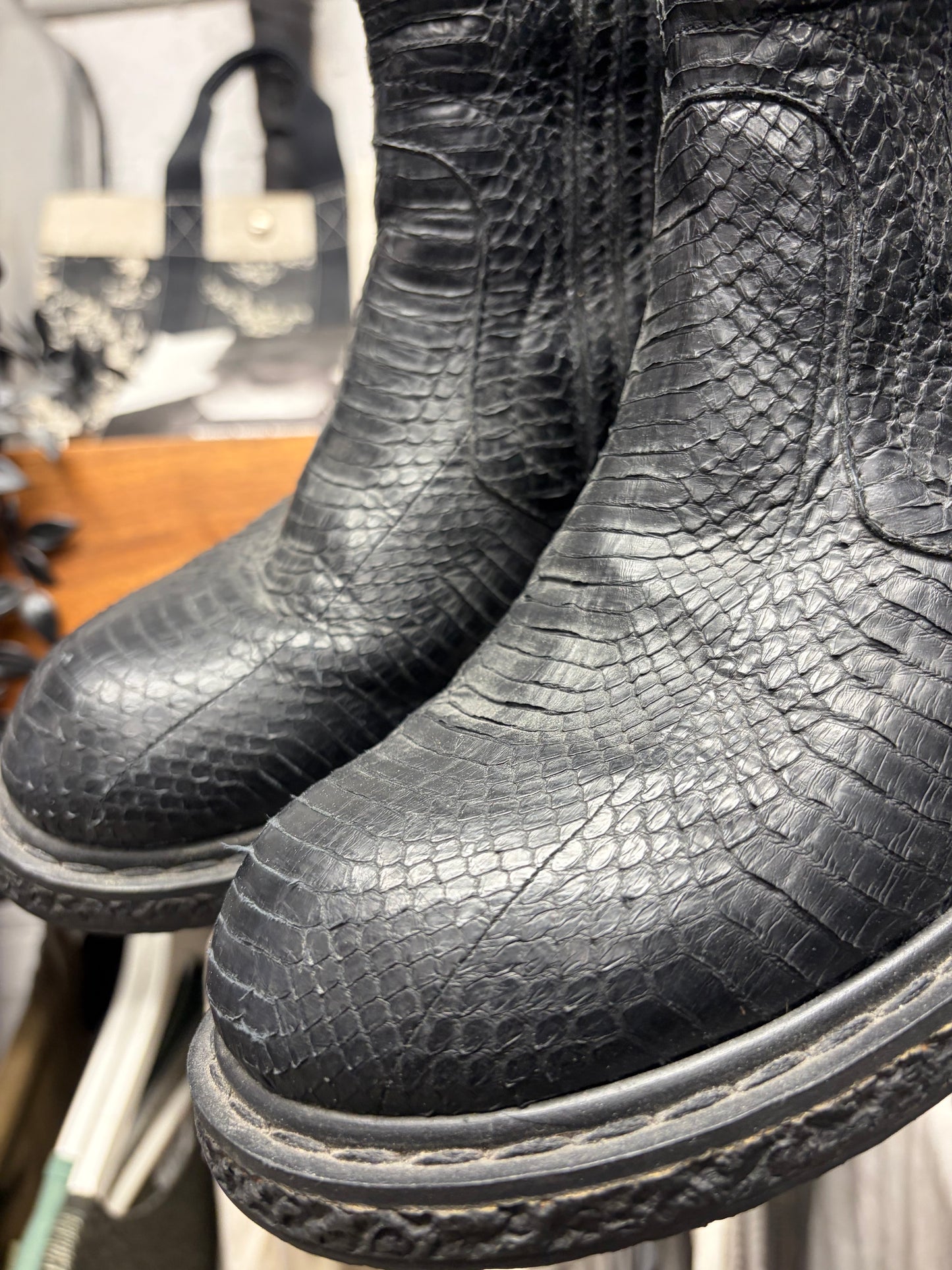 SS2009 Rick Owens ‘Strutter’ Black Python Hide Engineer Boots