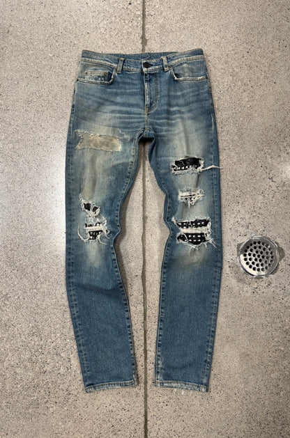 SS2016 Saint Laurent Studded Leather ‘D02’ Skinny Jeans