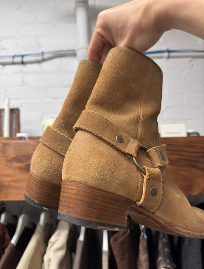 Saint Laurent ‘Wyatt’ Brown Suede Harness Boots