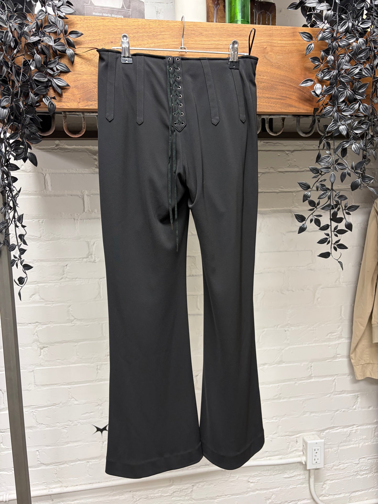 Vintage Jean Paul Gaultier Black ‘Lace Back’ Skinny Flared Leg Trousers
