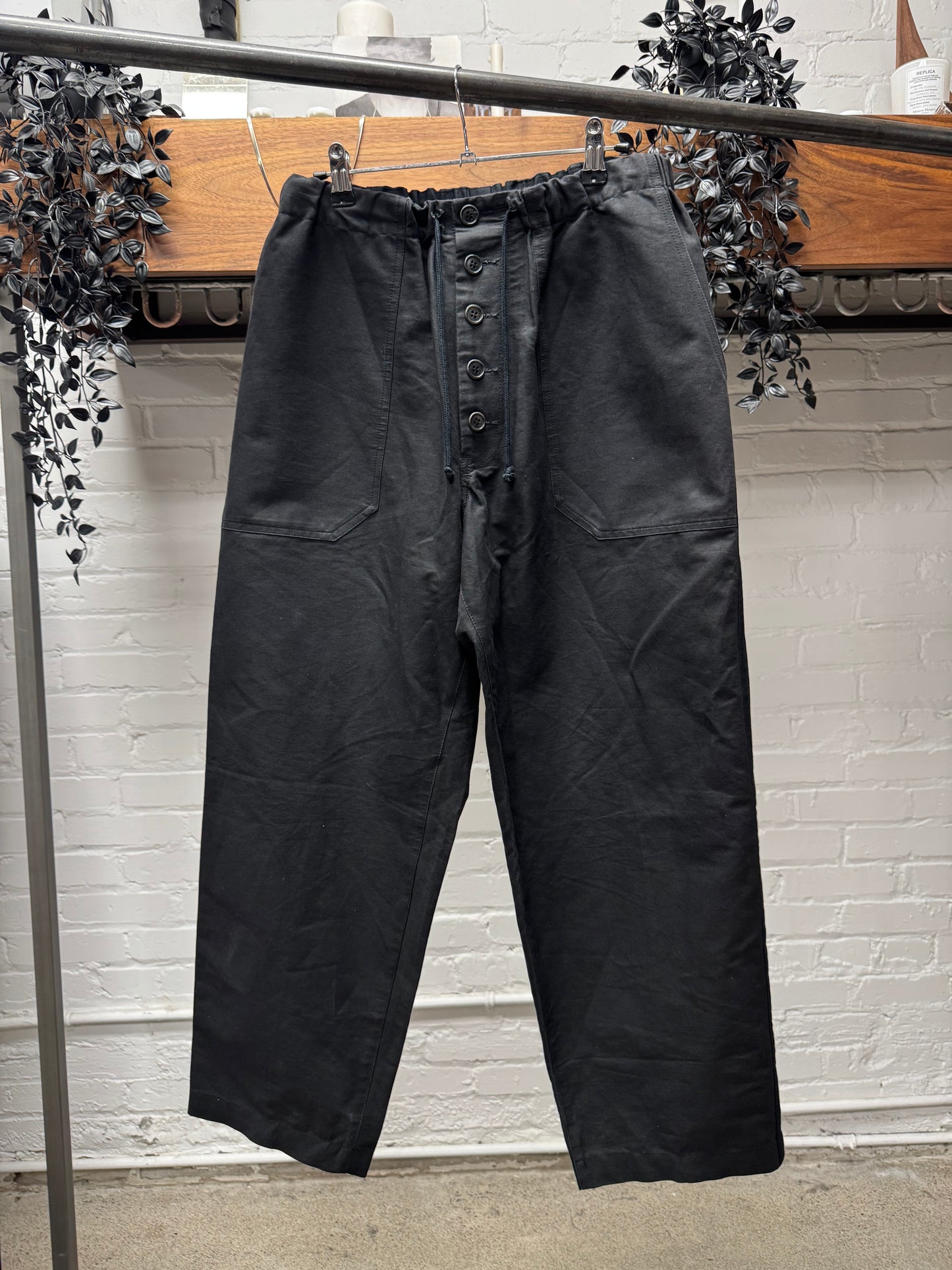 Dries Van Noten Wide Leg Black ‘Button Fly’ Drawstring Trousers