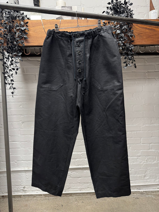 Dries Van Noten Wide Leg Black ‘Button Fly’ Drawstring Trousers
