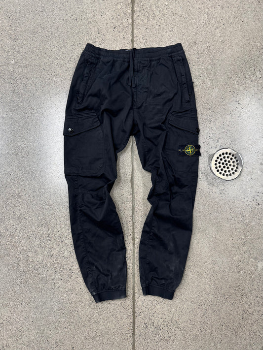 Stone Island Badge Logo Black Drawstring Cargo Pants