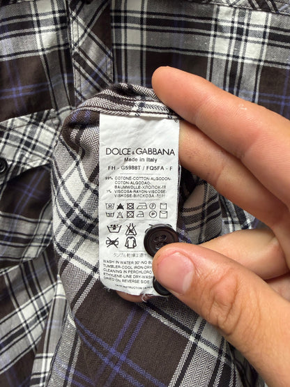 2000s Dolce & Gabbana Plaid Button Snap Cotton Shirt