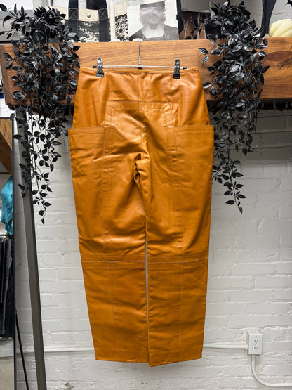 Vintage Dirk Bikkembergs Caramel Brown Lambskin Leather Panelled Bootcut Pants