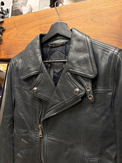 2000s Dolce & Gabbana ‘Mainline’ Asymmetric Zip Black Lambskin Leather Jacket