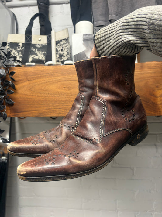 Vintage Dolce & Gabbana Clay Brown Patina ‘Brogue’ Pointed Toe Boots