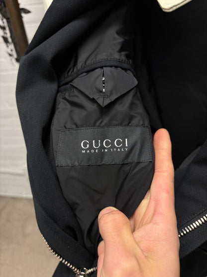 2000s Gucci Detachable Leather Sleeve Black/White Moto Jacket